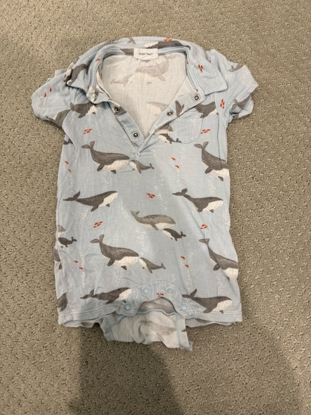 Angel Dear Light Blue Whale Polo Romper